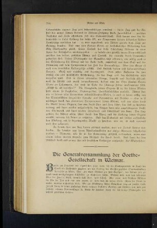 Die Generalversammlung der Goethe-Gesellschaft zu Weimar