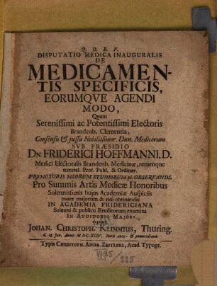 Disputatio Medica Inauguralis De Medicamentis Specificis, Eorumque Agendi Modo