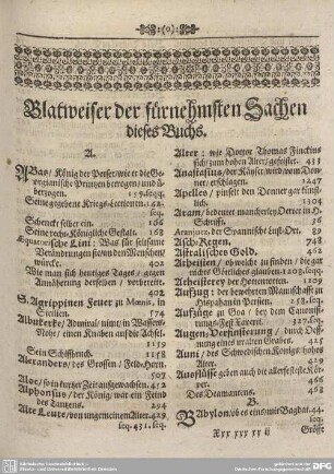 Blatweiser der fürnehmsten Sachen dieses Buchs.
