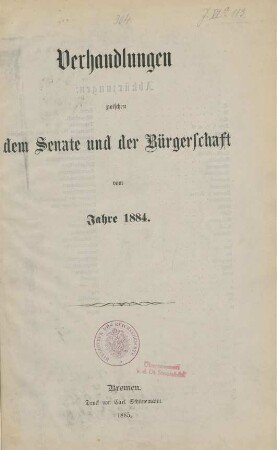 1884: Verhandlungen zwischen dem Senat und der Bürgerschaft