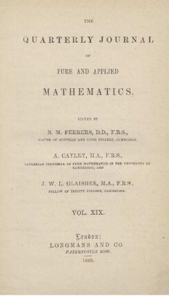 19: The quarterly journal of pure and applied mathematics