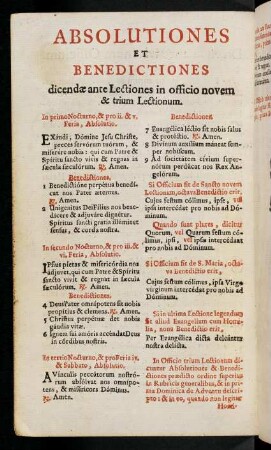 9v-10r, Absolutiones et Benedictiones dicendae ante Lectiones in officio novem & trium Lectionum.