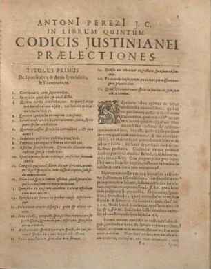 ... In Librvm Quintum Codicis Justinianei Praelectiones.