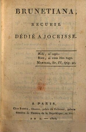 Brunetiana : recueil dédié à Jocrisse