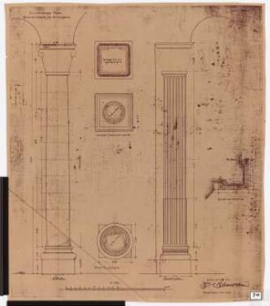 Königliches Residenzschloss Posen, Posen: Ansicht und Grundriss Säulen und Pilaster der Schlosskapelle 1:10