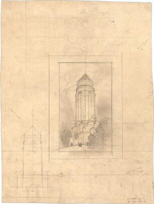 Pfann, Paul; Aschaffenburg; Ludwigsbrunnen - Turm (Perspektive, Schnitt)