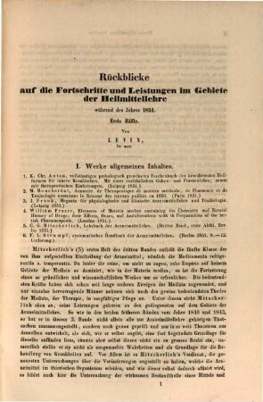 Rückblicke auf die Fortschritte und Leistungen in der Pharmakologie und Toxikologie während des Jahres ..., 1851
