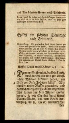 Epistel am sechsten Sonntage nach Trinitatis