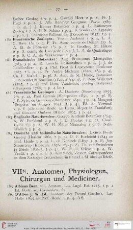 VIIb). Anatomen, Physiologen, Chirurgen und Mediciner (Nr. 185 - 300)