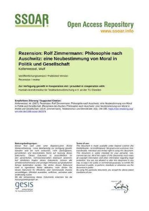 Rezension: Rolf Zimmermann: Philosophie nach Auschwitz: eine Neubestimmung von Moral in Politik und Gesellschaft