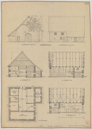 Endorf (Kreis Arnsberg): Hof Beste. Haupthaus (Grundriss, Ansichten, Schnitte)