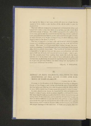 II. Report of John Golborne, relative to the deepening of the river Clyde and harbour of Port Glasgow.