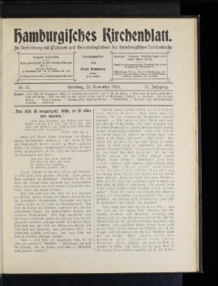 Nr. 47. Hamburg, 21. November 1915. 12. Jahrgang.