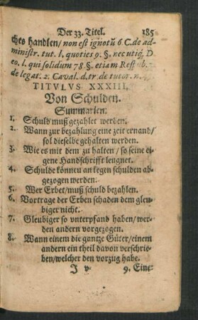 Titulus XXXIII. Von Schulden.