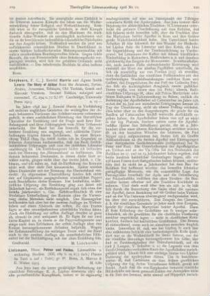 219-221 [Rezension] Lietzmann, Hans, Petrus und Paulus. Literarische und archäologische Studien