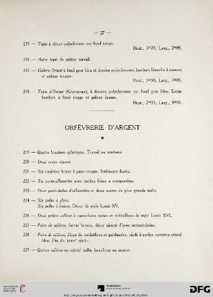 Orfèvrerie d‘argent (Nr. 219-247)