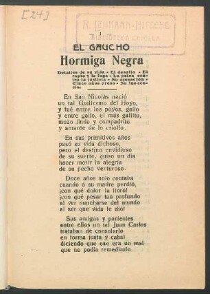 El gaucho hormiga negra