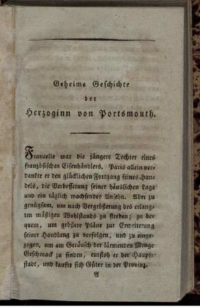 Geheime Geschichte der Herzoginn von Portsmouth.