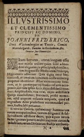 Illustrissimo Et Clementissimo Principi Ac Domino, Dn. Joanni Friderico, Duci Wirtembergico ...