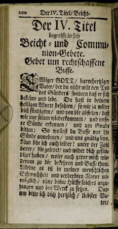 Der IV. Titel begreifft in sich Beicht- und Communion-Gebete.