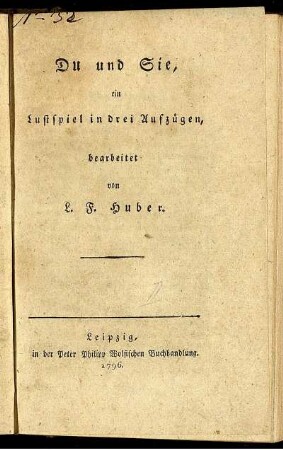 Du und Sie : ein Lustspiel in drei Aufzügen