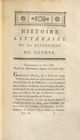 Histoire Littéraire De Geneve, 2