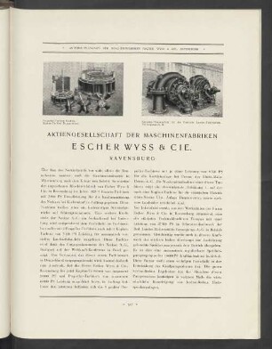 Aktiengesellschaft Der Maschinenfabriken Escher Wyss & Cie. Ravensburg
