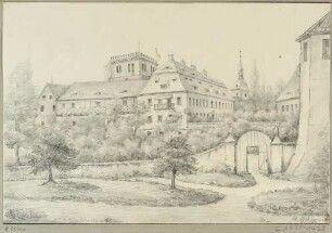Das Rittergut (Schloss) Maxen (Müglitztal-Maxen) von Osten, im Hintergrund der Kirchturm