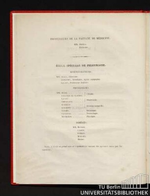 Professeurs de la faculté de nédecine. École spéciale de pharmacie