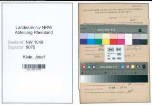 Entnazifizierung Josef Klein , geb. 05.01.1897 (Kaufmaennischer Angestellter)