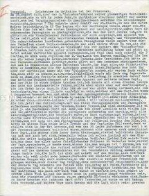 Maschinenschriftlicher Erlebnisbericht über die Landung in Martinique am 28. August 1939, die Selbstversenkung der "Columbus" am 19. Dezember 1939 und die Heimkehr aus der Gefangenschaft - Nachlass