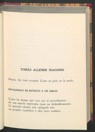 Tomás Allende Iragorri : Poesía: De todo corazón; Como un grillo en la noche.