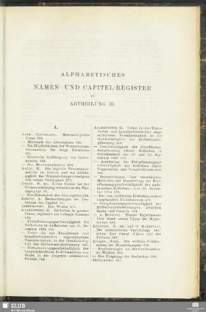 Alphabetisches Namen- und Capitel-Register zu Abtheilung III