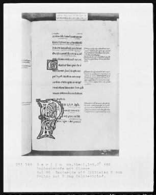 Paulusbriefe mit Glossen — Initialen G (alathe) und P (aulus), Folio 95recto