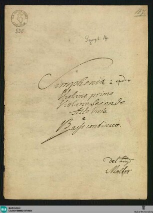 Symphonies - Mus. Hs. 530 : vl (2), a-vla, ob (2), bc; B|b; BrinzingMWV 7.1