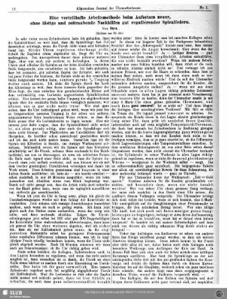 Eine vorteilhafte Arbeitsmethode beim Aufsetzen neuer, ohne lästige und zeitraubende Nachhilfen gut regulierender Spiralfedern (Schluss aus Nr. 24)