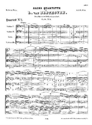 Beethoven's Werke, 39 = Serie 6: Quartette für 2 Violinen, Bratsche und Violoncell. Quartett : op. 18,3