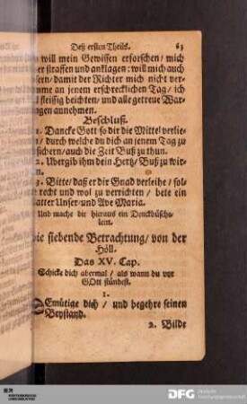 Die siebende Betrachtung, von der Höll. Das XV. Cap.