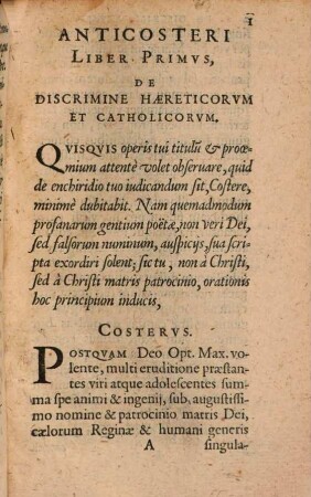Anticosterus : seu Enchiridii Controversiarum Praecipuarum Nostri Temporis De Religione, a Francisco Costero ... conscripti, Refutatio