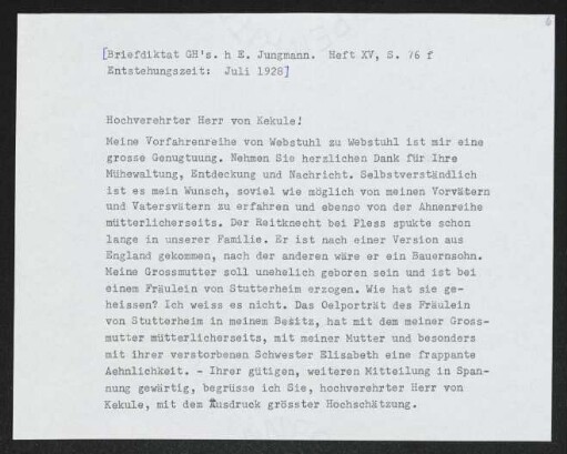 Brief von Gerhart Hauptmann an Stephan Kekulé von Stradonitz