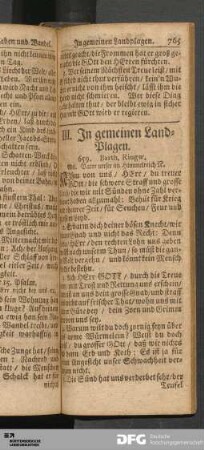 III. In gemeinen Land-Plagen [Krieg, Pest, Theurung und Hungers-Noth].