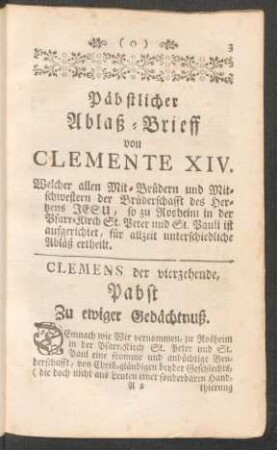 Päbstlicher Ablaß-Brieff von Clemente XIV.