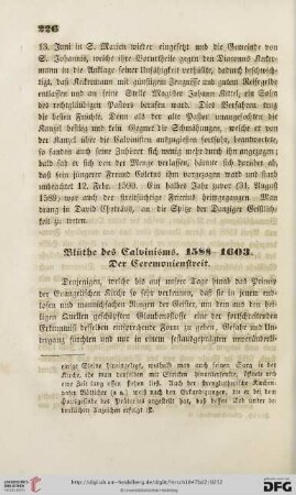 Blüthe des Calvinismus 1588 - 1603. Der Ceremonienstreit