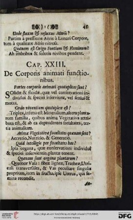 Cap. XXIII. De Corporis animati functionibus
