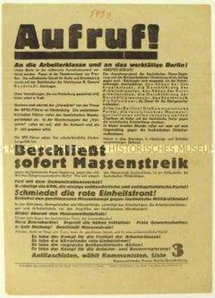 Aufruf der KPD zum Streik im Zuge des Preußenschlags und zur Reichstagswahl am 31. Juli 1932