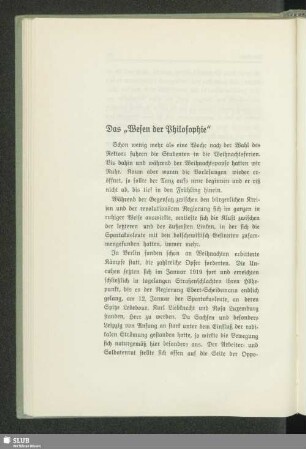 Das "Wesen der Philosophie"