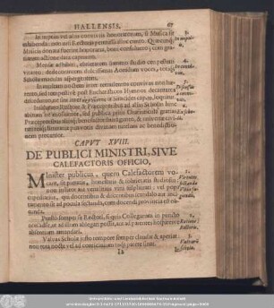 Caput XVIII. De Publici Ministri, Sive Calefactoris Officio.