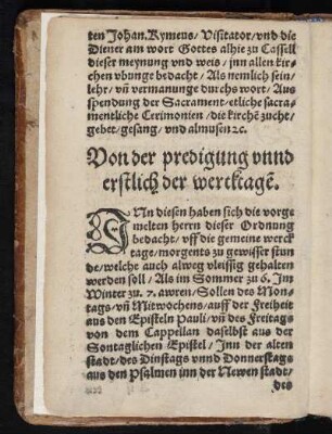 Von der predigung unnd erstlich der wercktage.