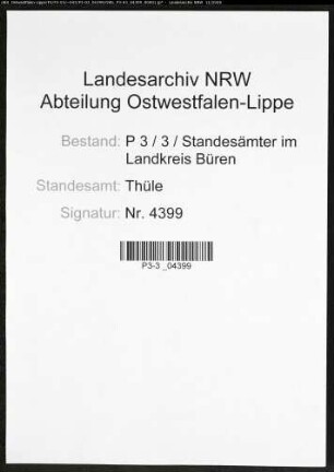 Sterberegister Standesamt Thüle