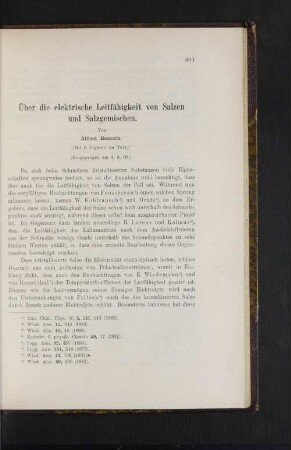 Über die elektrische Leitfähigkeit von Salzen und Salzgemischen.